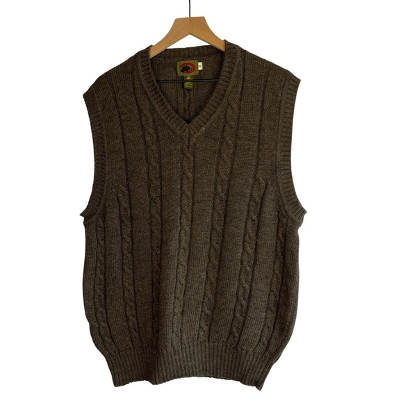 Vintage BOSTON TRADERS 100% Wool V-Neck Cable Knit Sweater Vest Brown XL FLAWS - Picture 1 of 9